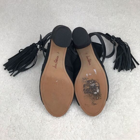 Sam Edelman Vermont Black Leather Peep Toe Cross Strap Tassel Ankle Boot - Picture 15 of 16